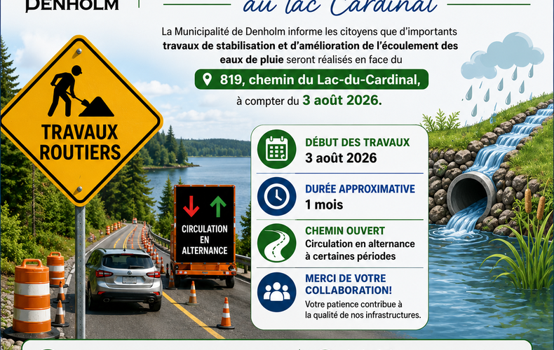 Avis public - Travaux de stabilisation au lac Cardinal