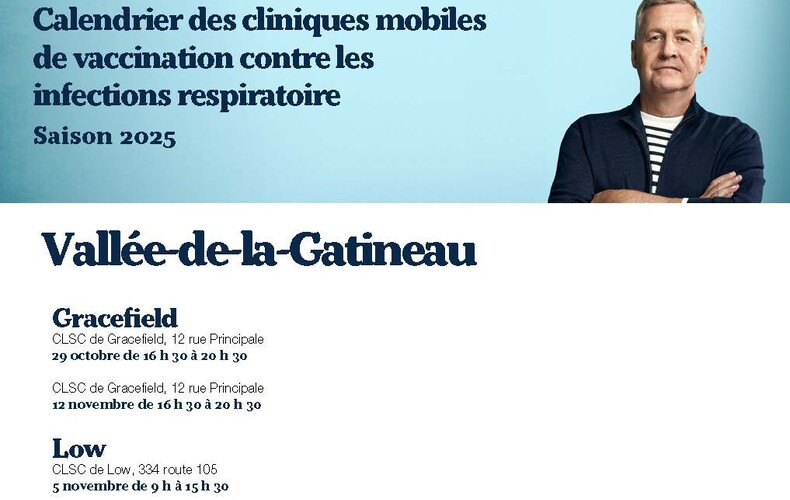 Calendrier des cliniques mobiles de vaccination contre les infections respiratoire.