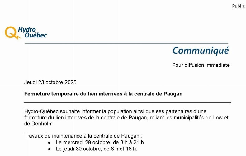 Communiqué - Hydro Québec_Fermeture lien interrives